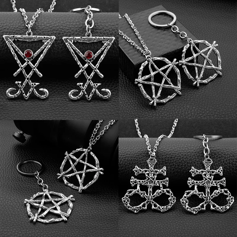 

Vintage Metal Lucifer Geometric Baphomet Amulet Goat Satan Wiccan Satanism Pendant Necklaces Men's Chain Accessories For Women