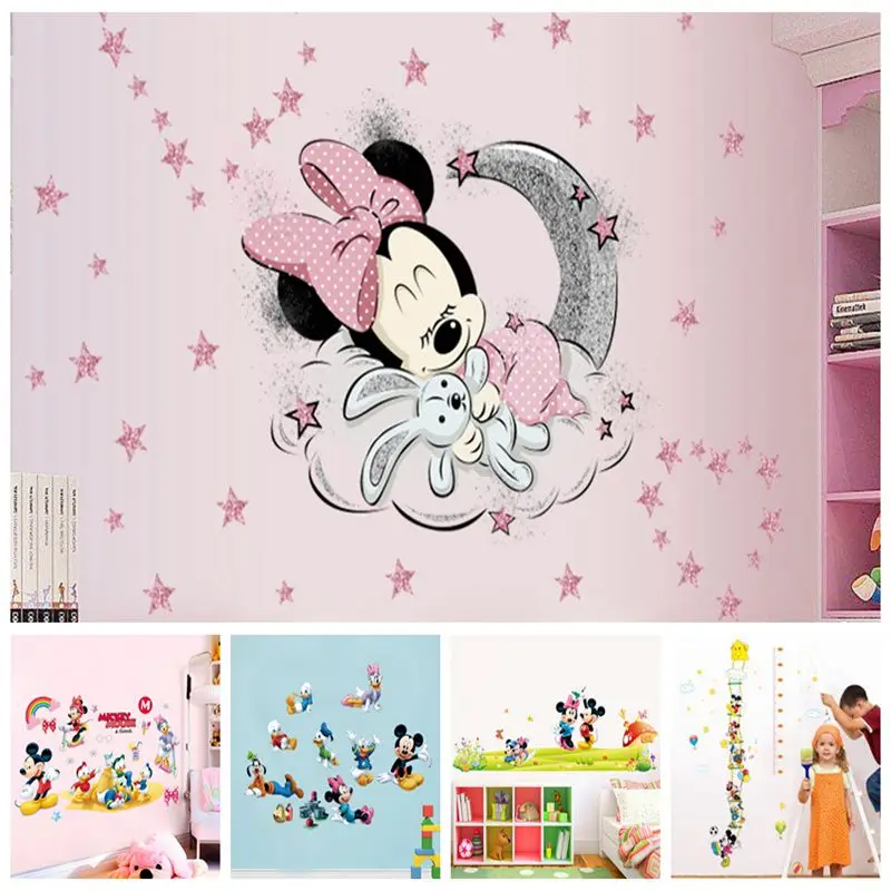 

Hot 3D Mickey Mouse Minnie Mouse baby Bathroom Decoration Cartoon Cute glass Wall Stickers for Kids Rooms Home Decor