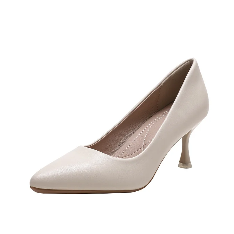

2021 temperament high heels stiletto pointed toe low cut formal wear workplace office business casual leather women's shoes
