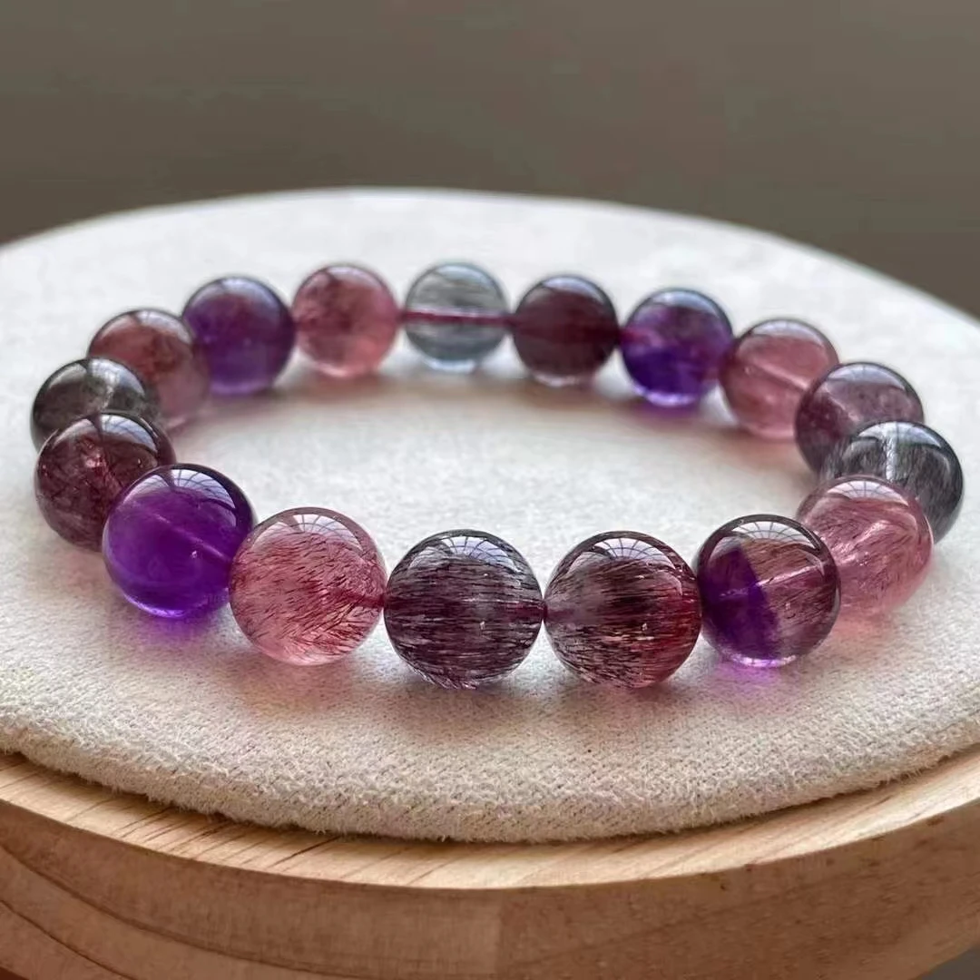 

Natural Lepidocrocite Quartz Super 7 Rutilated Quartz Bracelet 12.3mm Woman Men Clear Round Beads AAAAAAA