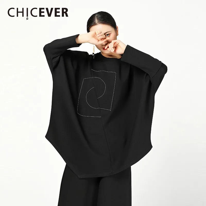 Женская футболка с круглым вырезом CHICEVER Повседневный пуловер длинными рукавами