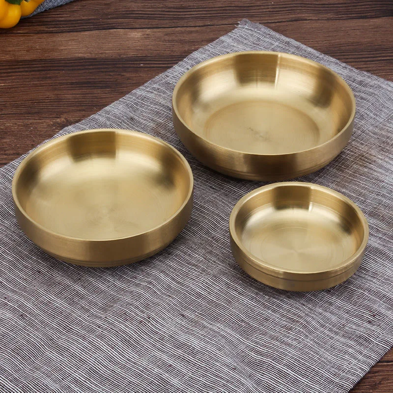 

Double-Layer Stainless Steel Kimchi Appetizer Plate Golden and Silver Dessert Salad Plate Dipping Dish Family Restaurant Use