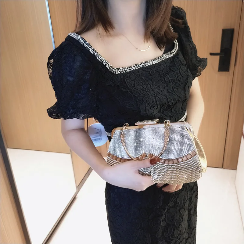 

Luxury Design Inlaid Rhinestone Clutch Dress Banquet Bridal Temperament Evening Bag Fashionable One-shoulder Diagonal Handbag