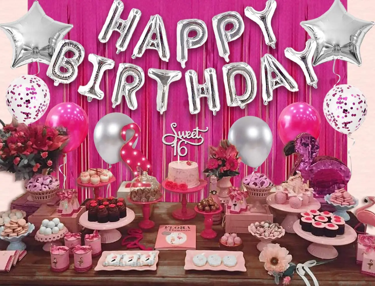 Decoraciones para fiesta de cumplea&ntilde;os 16 para ni&ntilde;as, suministros para fiesta de cumplea&ntilde;os n&uacute;mero 16, globos, cortina, pancarta de feliz cumplea&ntilde;os-5