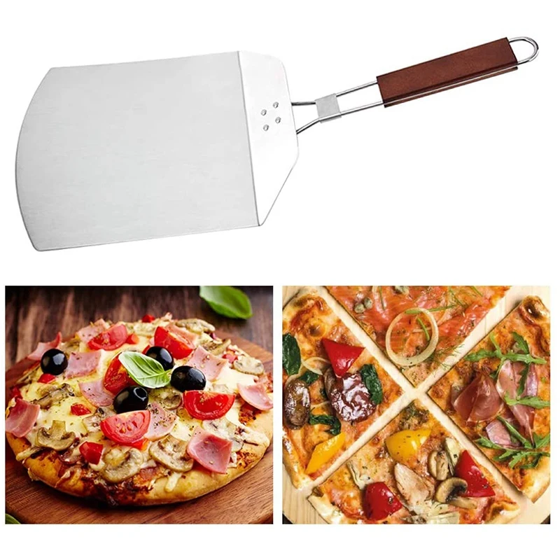 Лопатка для пиццы складная лопатка из нержавеющей стали с деревянной ручкой
