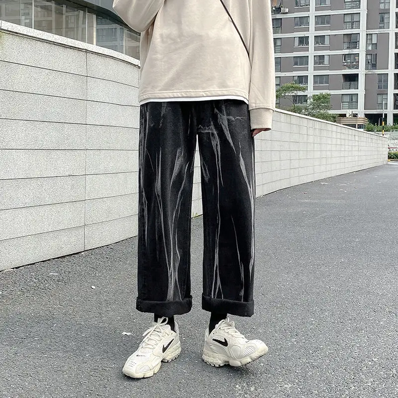 Мужские свободные прямые брюки 2020 мешковатые мужские джинсы с карманами черные