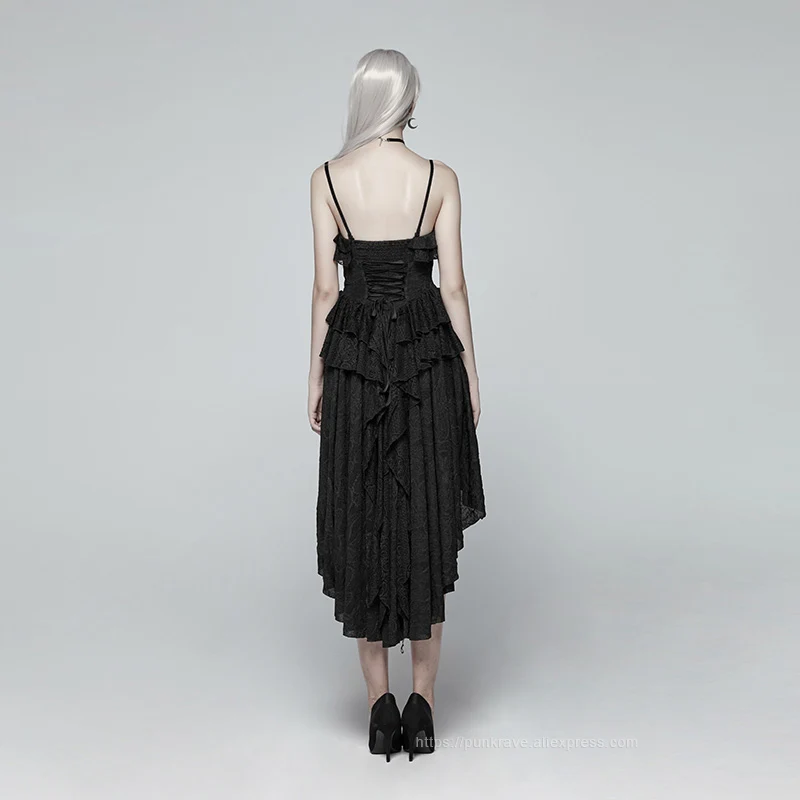 Женское платье без бретелек в стиле панк готическое черное многослойное длинное