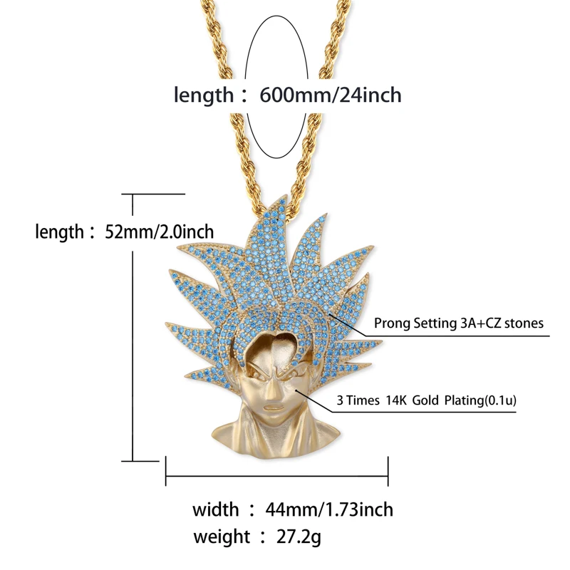 TOPGRILLZ Iced Out Dragon Ball Character Monkey King ожерелье, подвеска из золота Серебряный кубический цирконий в стиле хип-хоп Очаровательная цепочка ювелирный подарок