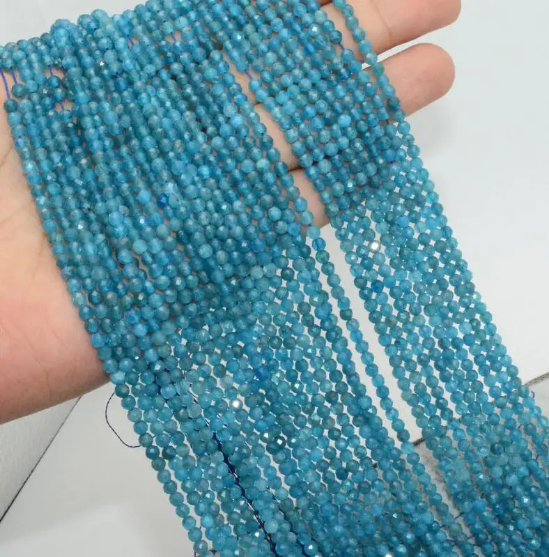 Blue Apatite Натуральный Полудрагоценный круглый ограненный камень Бусины 3 мм-тансанит/Лапис/Малахит/хризопраз/диопсид/Аквамарин - Цвет: Blue Apatite