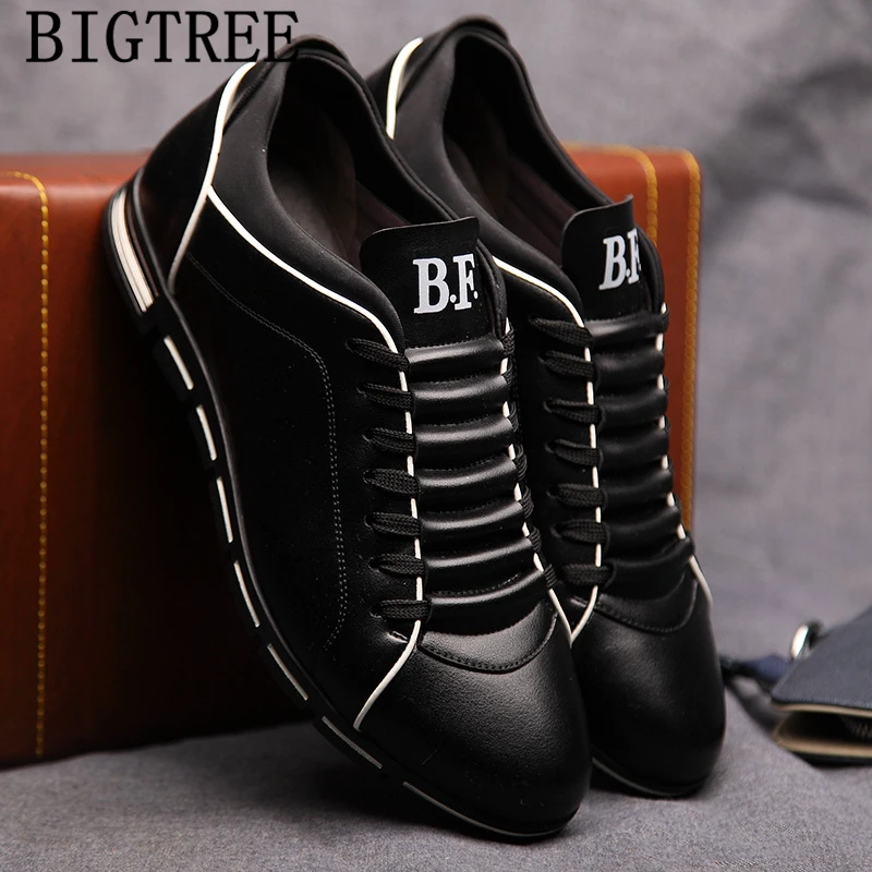Большие размеры черные кроссовки кожаная обувь Мужская Спортивная Повседневная