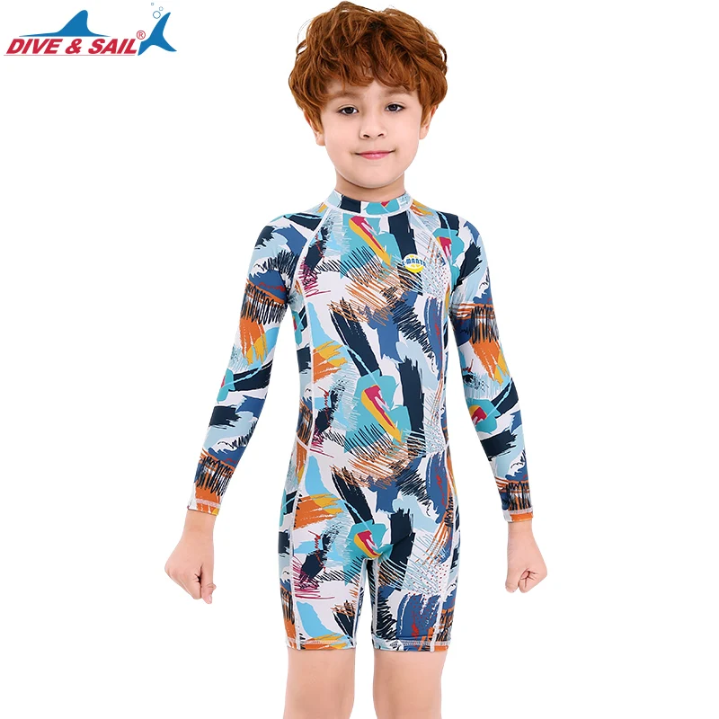 Цельный купальник для мальчиков и девочек с защитой от сыпи Детский костюм