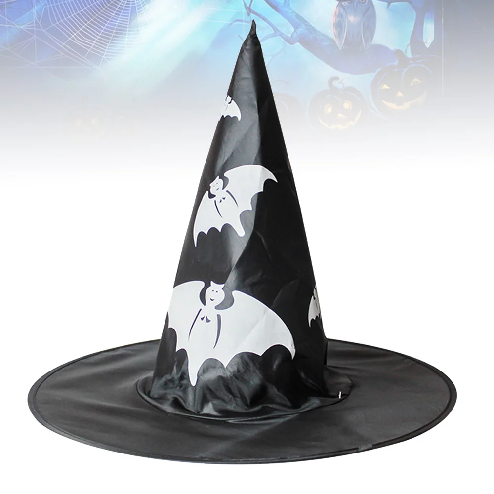 

1 Pc Party Witch Hat Kids Adults Hallween Elements Decorated Hat Random Pattern Black Party Hat Party Prop