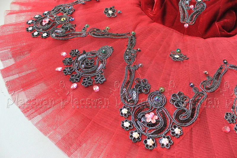 

Burgundy Velvet Custom Made Spanish Style Adult Kitri Stage Costume Professional Ballet Tutu BT643