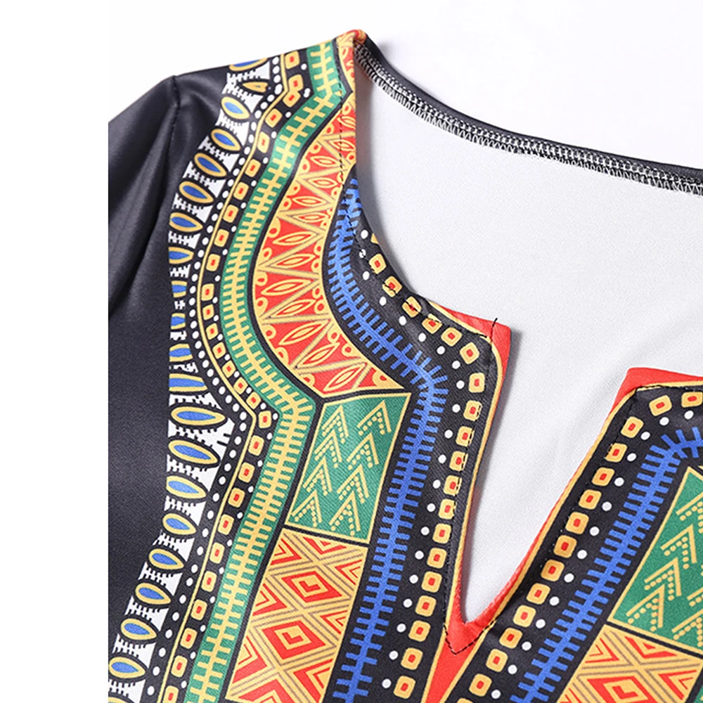 

2020 Summer hot sale of fashionable ethnic print women's dress V-neck miniskirt slim waistline short dress