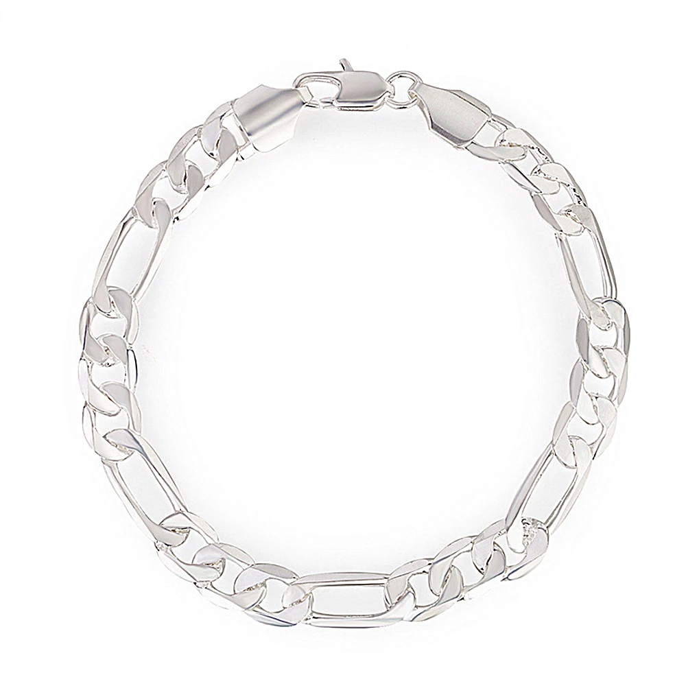 Новинка классический плоский мужской браслет цепочка Фигаро 6 мм 8 10 12 серебряные