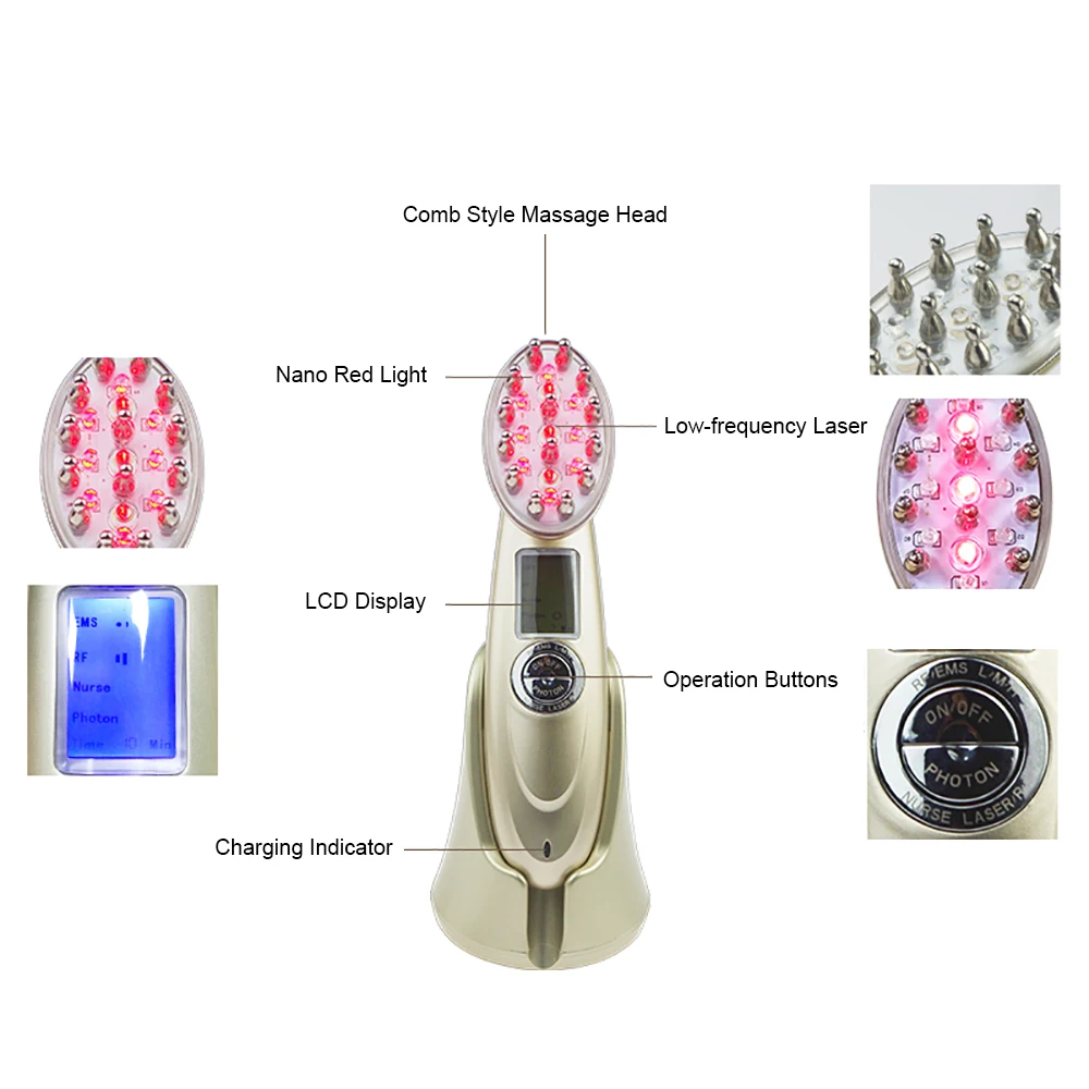 

Hair Growth Comb Anti Hair Loss Electric Massage Comb RF Nano Red Light EMS Vibration Hair Brush Scalp Massager Hair Growth Care