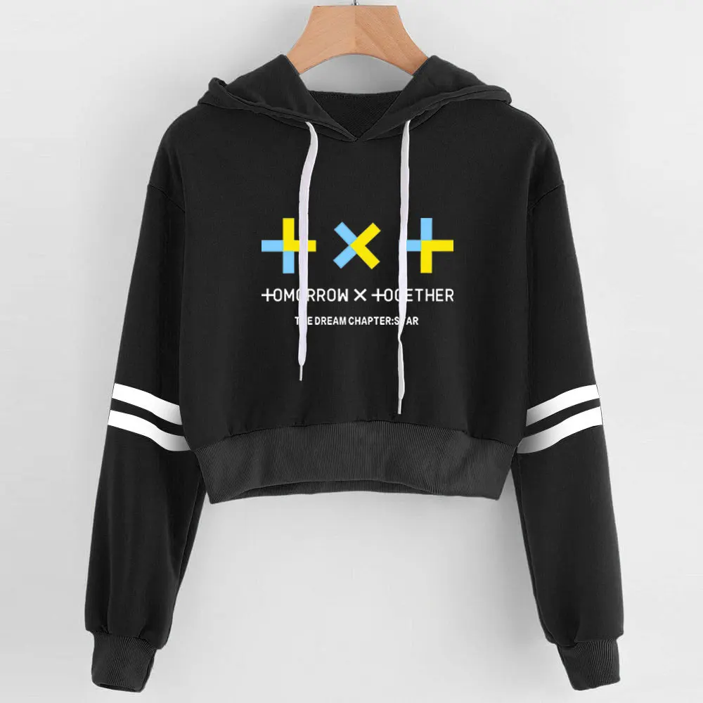 Женская укороченная Толстовка с длинным рукавом TXT Tomorrow X Together пуловер капюшоном