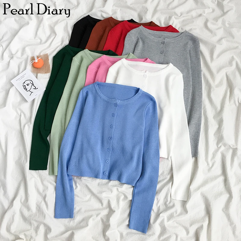 Женский трикотажный Укороченный кардиган Pearl Diary повседневный с круглым вырезом