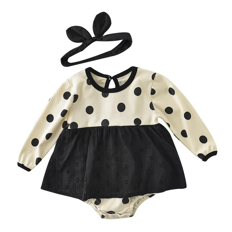 

Осень 2021, боди для новорожденных, одежда для маленьких девочек, одежда для младенцев и детей, комбинезон в горошек с длинными рукавами и повя...