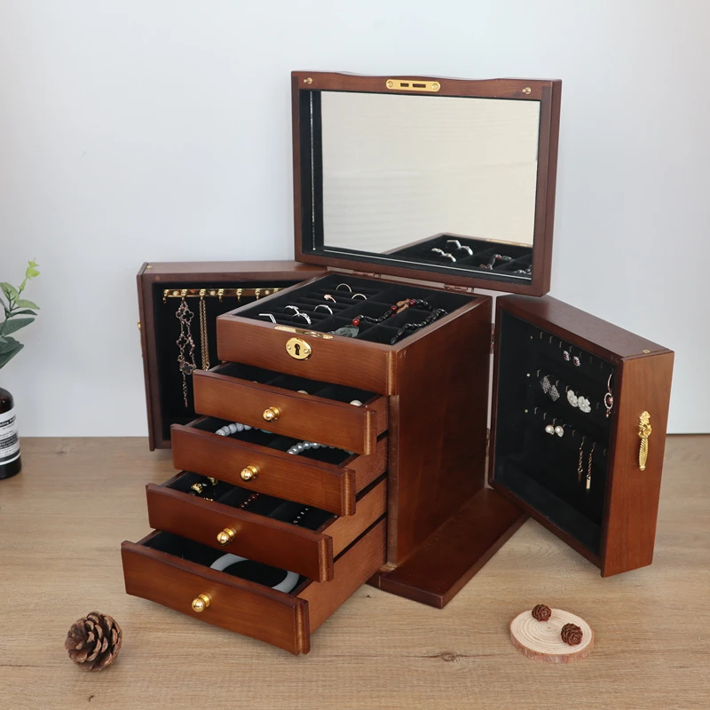 New 6-Layer European Style Lockable Exquisite Jewelry Storage Box Wooden Large-Capacity High-End Luxury Jewelry Box
