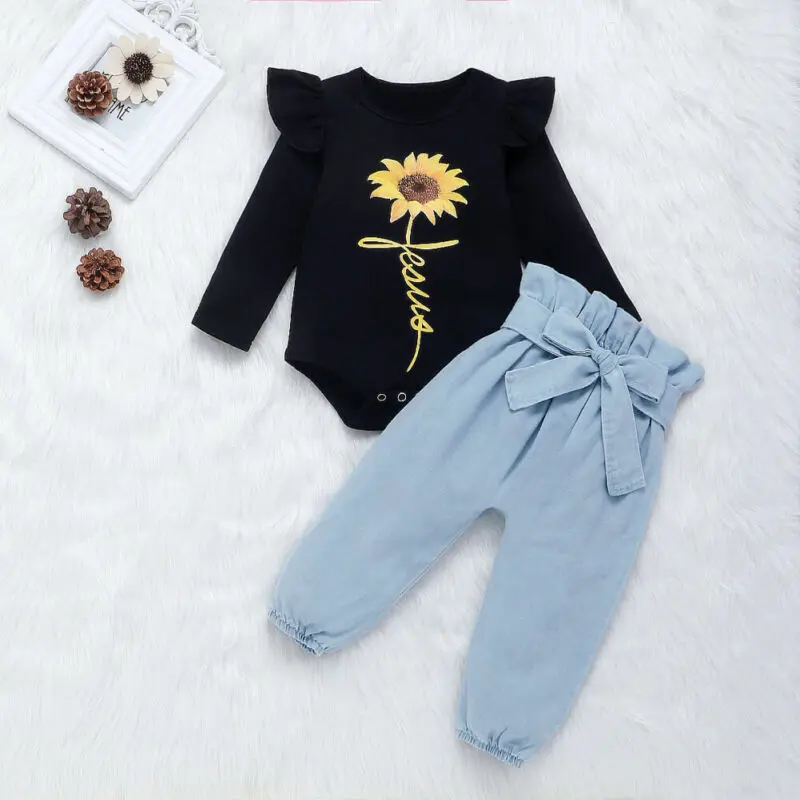 Осенняя одежда Одежда для новорожденных девочек Комбинезон с подсолнухами +