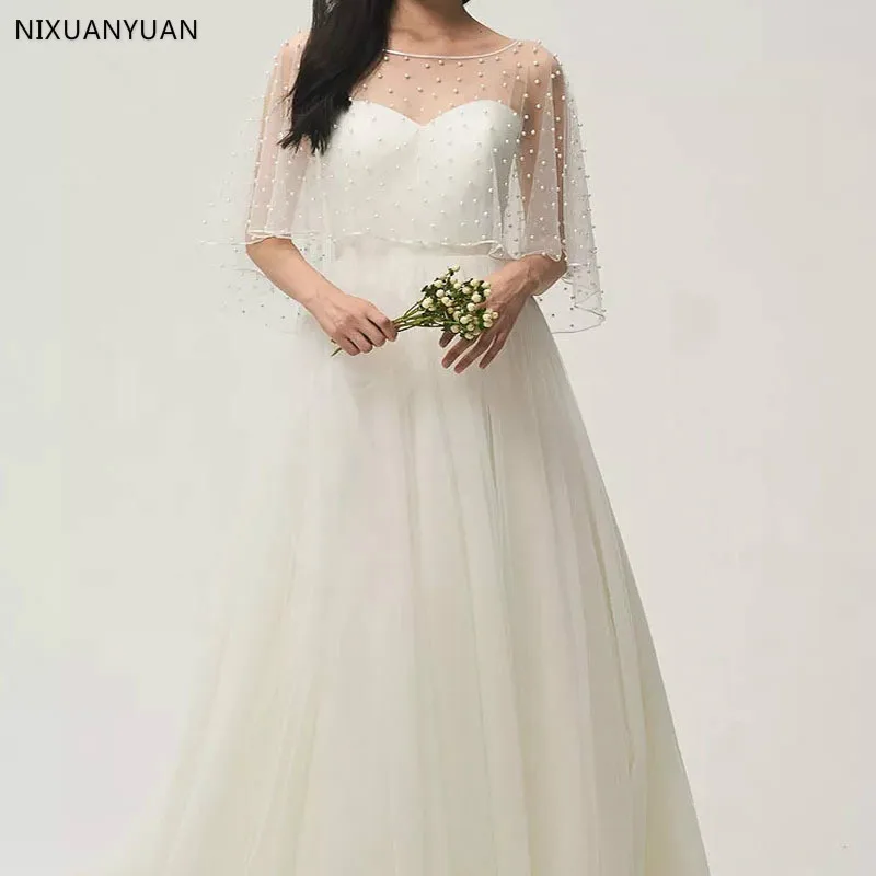 Жемчужный Свадебный Болеро Свадебная накидка белая свадебная короткая спереди