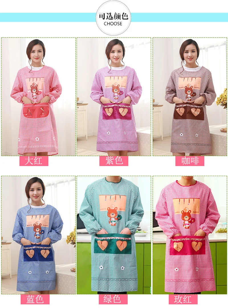

2 Pcs/lot Kitchen Apron Women Long Sleeve Cartoon Waterproof Wholesale Household Cleaning Tools Accessories