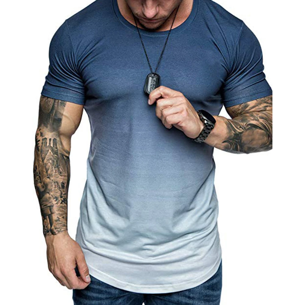 

Summer Fashion Men Gradient Color Short Sleeve Round Neck T-Shirt Top