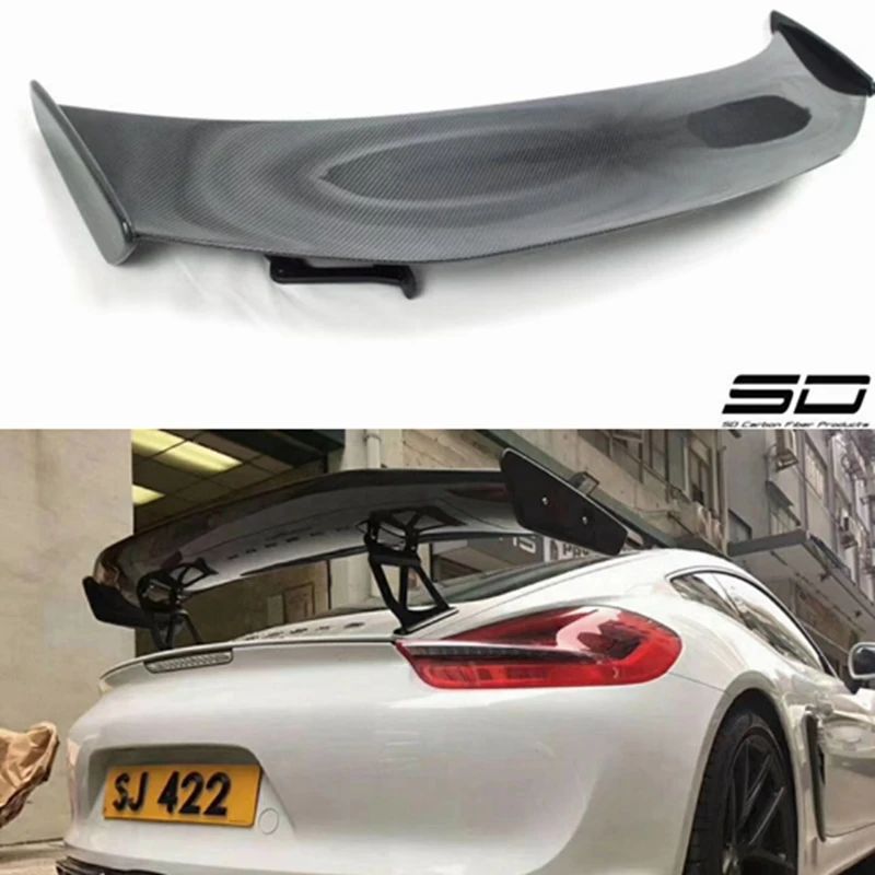 Задний спойлер из углеродного волокна для автомобиля Porsche Cayman Boxster 981 GT4 черный