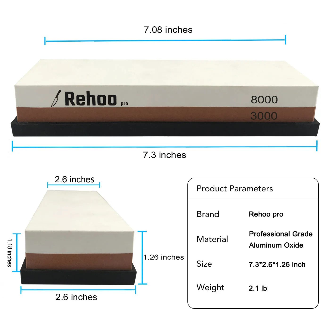 Rehoo-piedra de afilar de doble cara, 3000/8000 malla + almohadilla de goma antideslizante, piedra h&uacute;meda de Chef para cuchillos, cuchillas, piedra resistente al agua, dispositivos de cocina-1