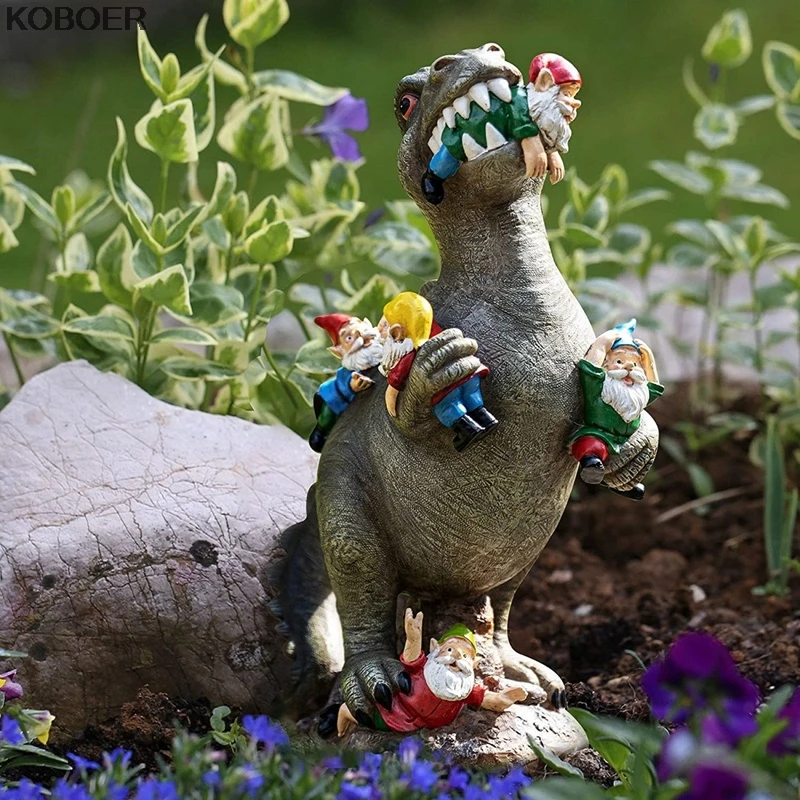 

Dinosaur Eating Gnomes Garden Art Outdoor For Fall Winter Garden Decor Outdoor Garden Ornament Dinosaur Decoration Accessories