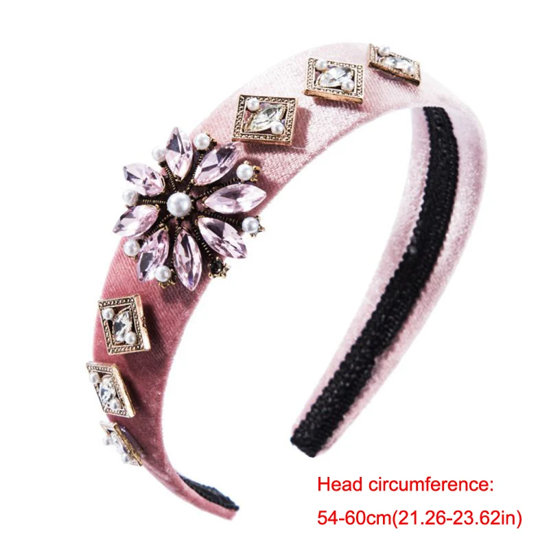 Pink Женские Роскошные ювелирные изделия, этническая широкая повязка на голову, блестящие стразы, имитация жемчуга, декор Hai Hoop, для банкета, выпускного вечера, вечерние старинный головной убор - Цвет: Pink