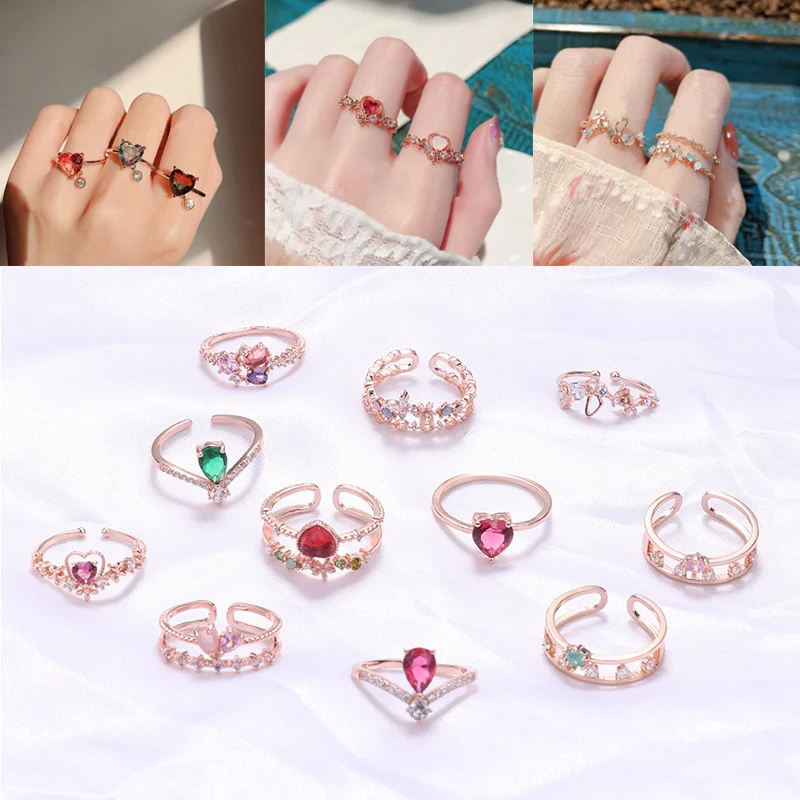 Регулируемые кольца с фианитами для женщин и девушек милые корейские ювелирные