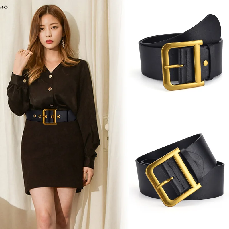 

Fashion 6cm Width Genuine Leather Belt Luxury D Shaped Buckle Women Strap Waistband for Ladies Coat Dress Skirt Decoration