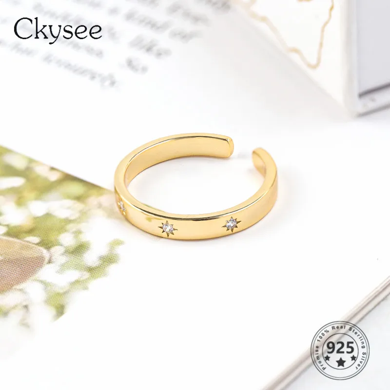 

Ckysee 100% 925 Sterling Silver Women's Thin Ring Gold Simple Star Zircon Fashion Jewelry For Gift 2020 Trend