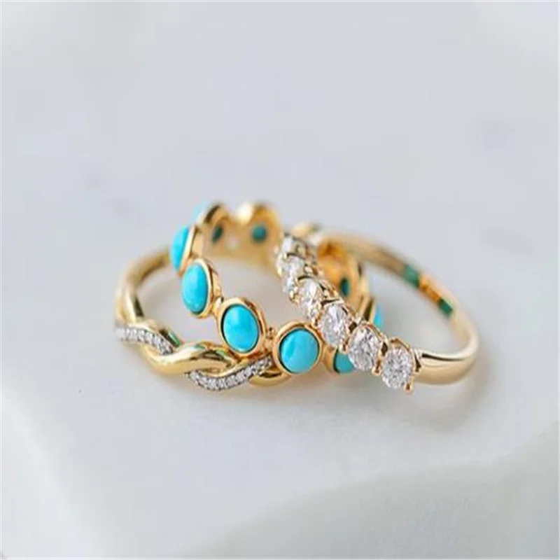 

Gu Li 3 Pcs/set Trendy Rhinestone Gold Color Ring Set For Women Engagement Party Wedding Rings Jewelry Hand Size 5-11