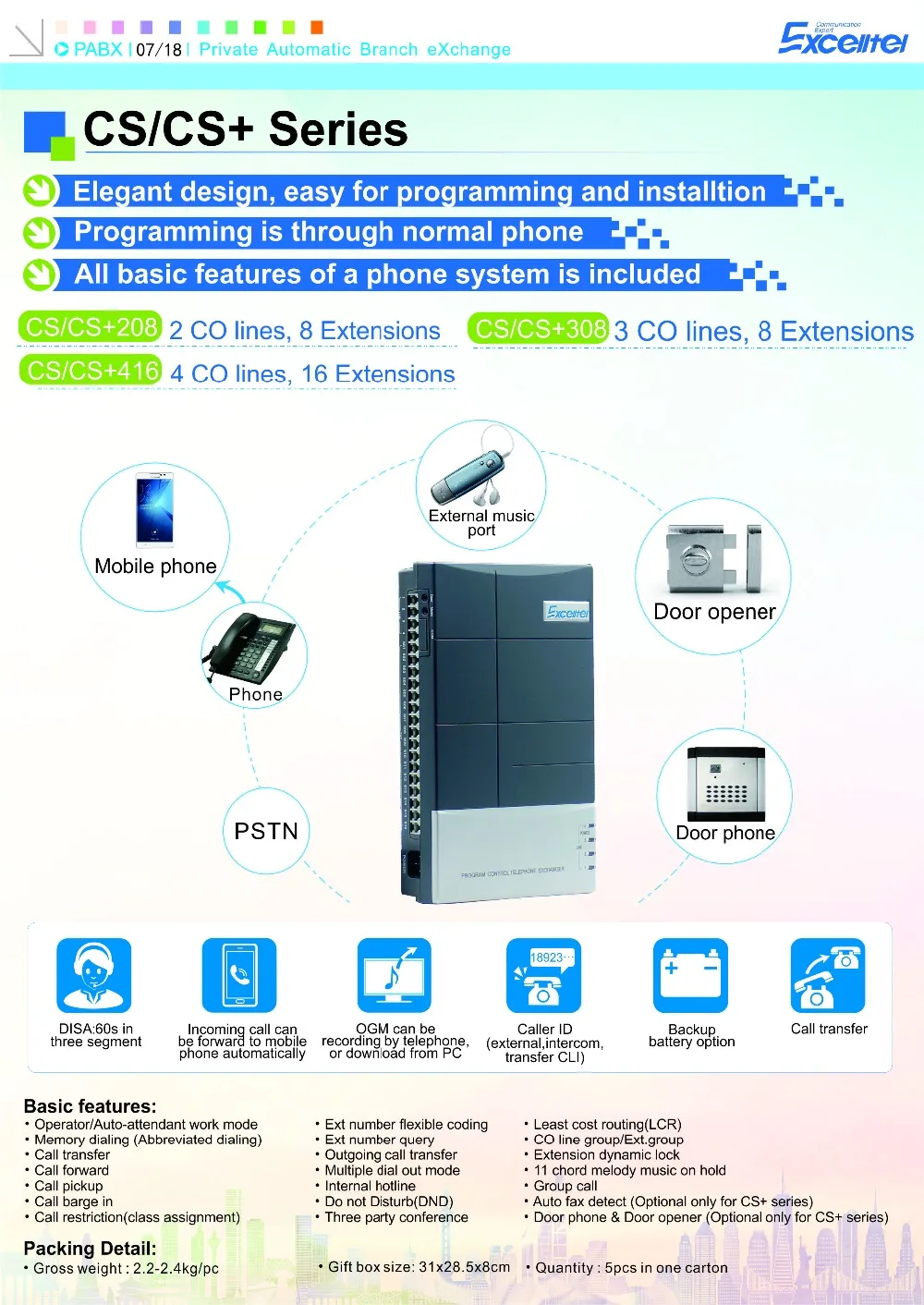 EXCELLTEL экономичная PBX система CS+ 416 с аналоговым телефоном PH206