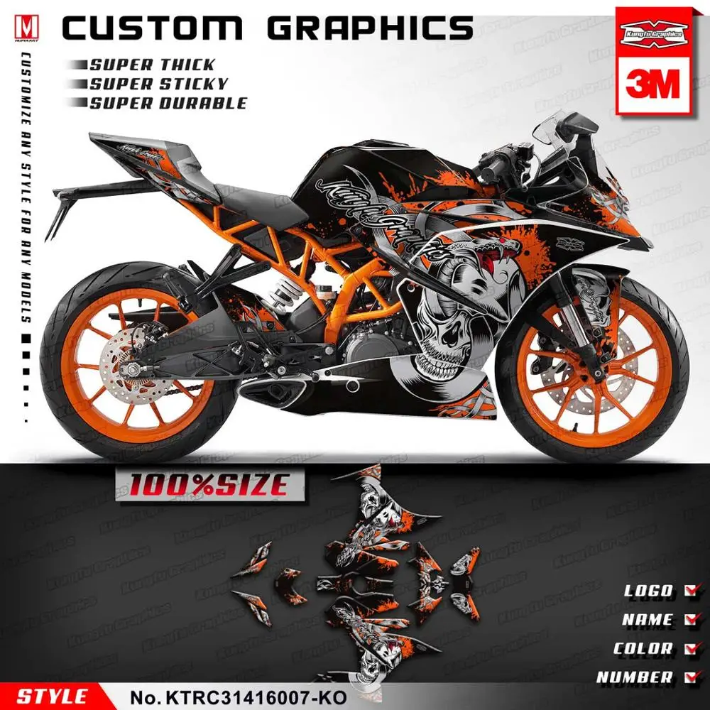 KUNGFU графика наклейки для мотоциклов комплект клейкие черные для KTM RC 125 200 RC125 RC200 Venom стиль - Цвет: KTRC31416007-KO