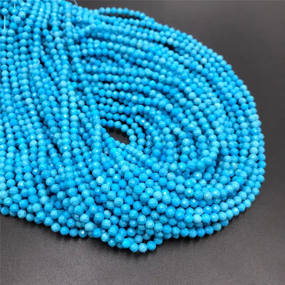 

2mm Round Faceted Natural Blue Turquoises Beads Tiny Small White Howlite Blue Turquoises Loose Beads for Jewelry Making DIY