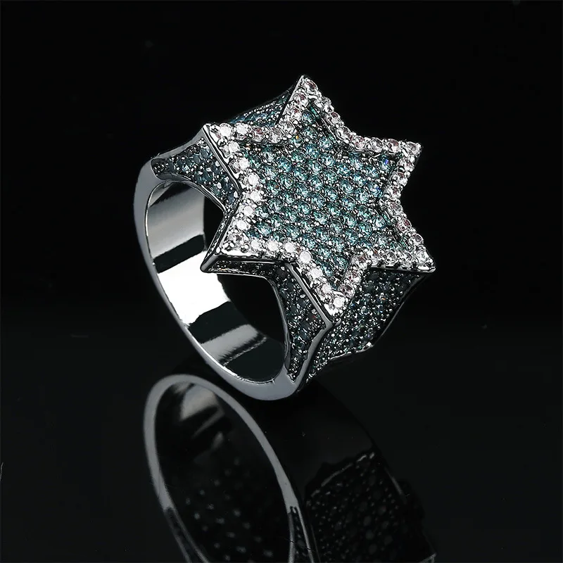 

Iced Out Five Point Star Ring Hip Hop CZ Zircon Ring for Men and Women Micro Paved Full Bling Ring Luxury Fashion Hiphop Jewelry