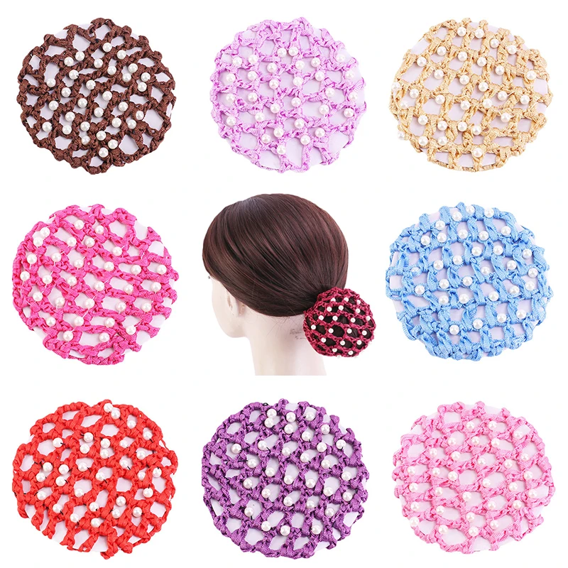 

1PCS Fashion Simple Lady Headwear Handmade Pearl Hairpin Skating Crochet Pearl Styling Headwear Accessories Women Hair Net