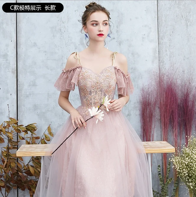 Pink C-Long Вечерние платья элегантные трапециевидные длинные шифоновые женские модные вечерние платья - Цвет: Pink C-Long