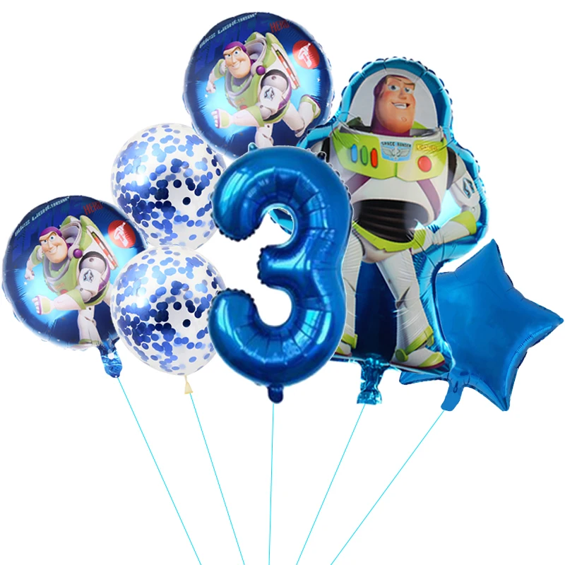 

7pcs Toy Story Woody Buzz Lightyear Cartoon Foil Balloons 32 Inch Number Baby Boy Blue Air Baloes Birthday Party Decor Kids Toys