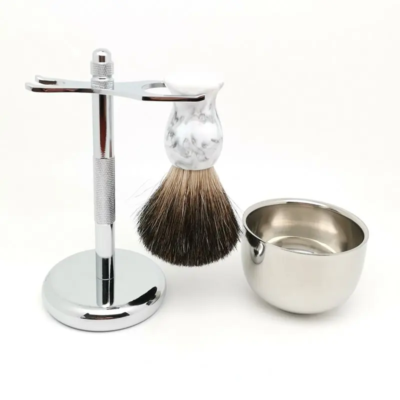 TEYO Black Badger Hair Shaving Brush Set Include Shaving Stand Cup Perfect for Man Wet Shave Cream Safety Double Edge Razor