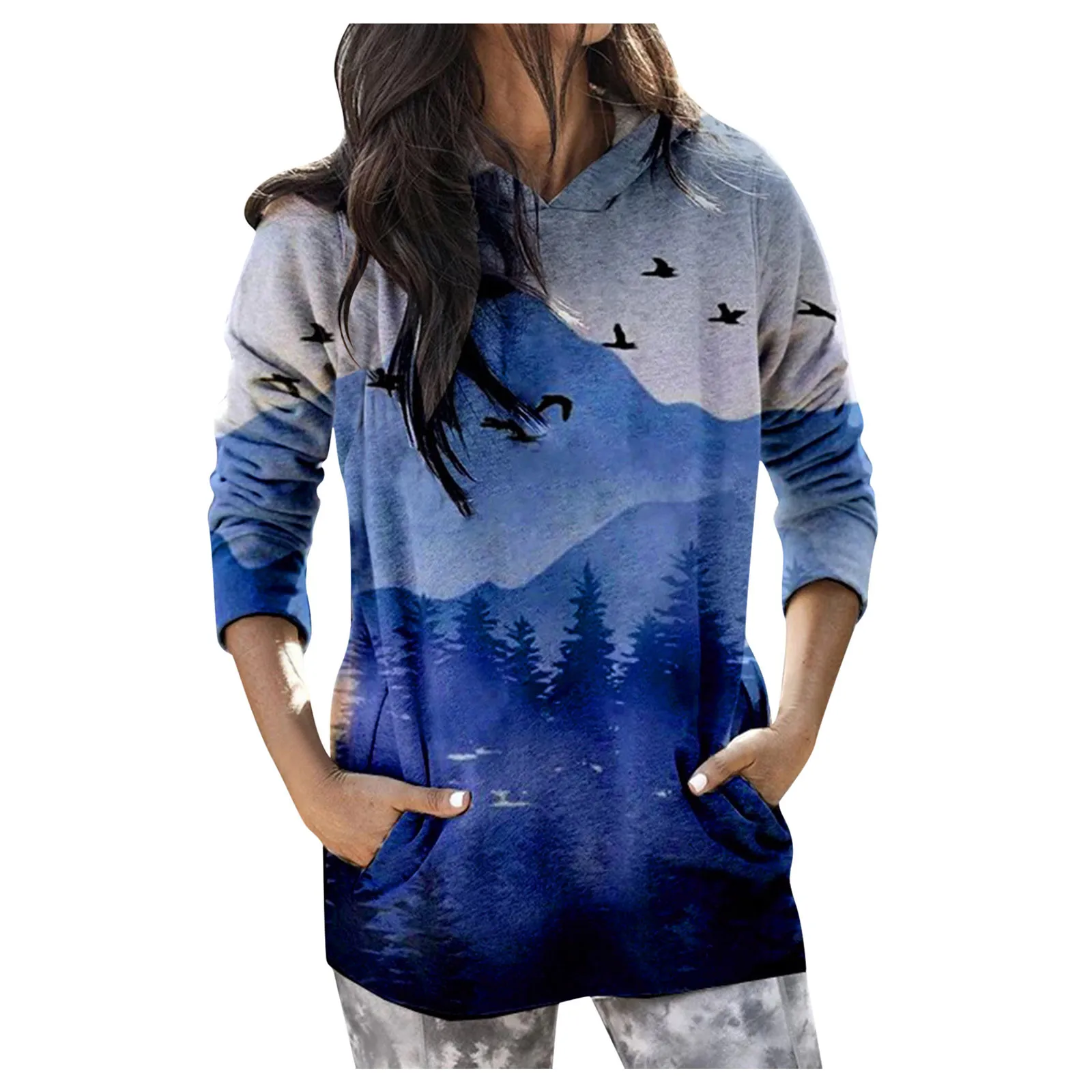 

Женские толстовки большого размера с принтом в виде горного галстука-красителя, Свободный пуловер с длинным рукавом, толстовка, топы, зимни...