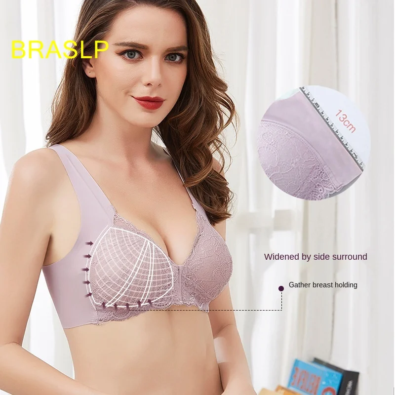 

BRASLP Women's Wireless Underwear Large Size Front Closure Bra Seamless Underwear Lace Bra U-shaped Bra