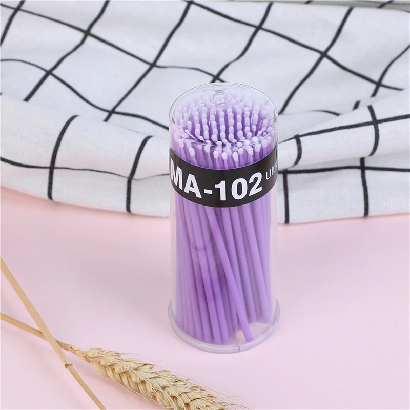 dark purple small Одноразовые кисти для макияжа 100 шт./упак. тампон Microbrushes наращивание ресниц прочный Micro отдельных Аппликаторы ватный тампон - Цвет: dark purple small