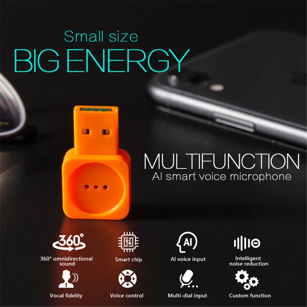 Умный USB микрофон kebidu Mini AI аудио адаптер Поддержка многоязычного перевода