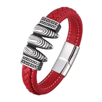 fashion leather bracelet for men red braided rope chain stainless steel magnet clasp bangles punk rock male jewelry gift pd0902