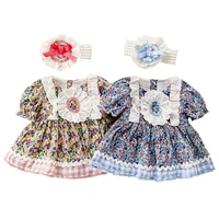 lolita tracksuit floral princess rompers one piece dresses for girls head belt baby girl clothes newborns babies accessories